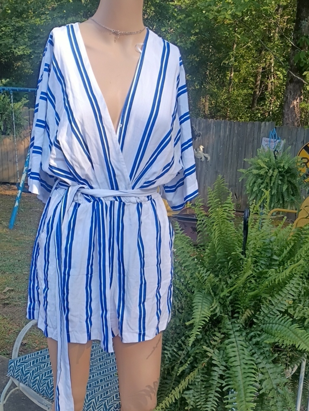 Striped Blue & White Kids One-Piece Romper